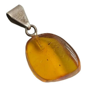 925 Sterling Silver Baltic Amber Dangle Drop Pendant Vintage